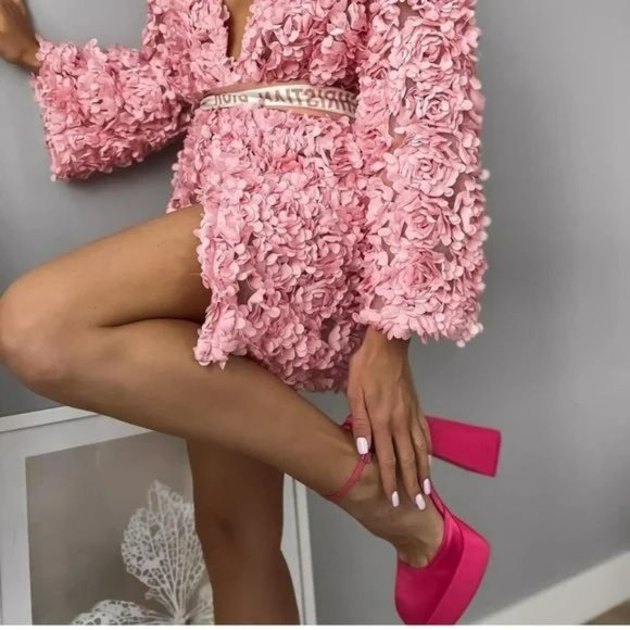 RARE ZARA FLORAL KNIT COAT PINK - Picture 14 of 16